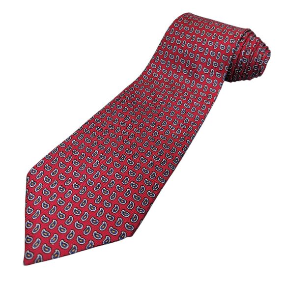Lauren Ralph Lauren‎ Red Paisley Silk Neck Tie Mens 56" x 4" Handmade In USA - Picture 1 of 10